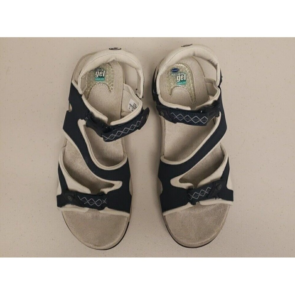 Dr Scholls Massaging gel Adjustable Straps Sandals Blue Navy Angeles Sz 10 M